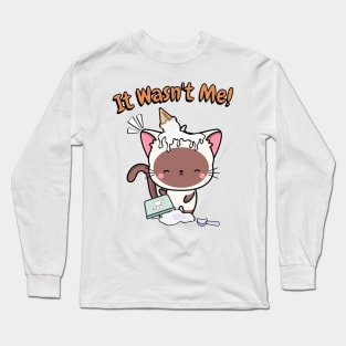 Funny white cat got caught stealing ice cream Long Sleeve T-Shirt